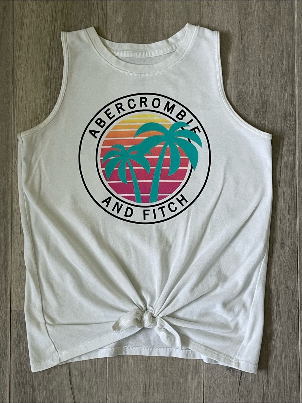 Abercrombie Kids White Logo Tank Top Size 11/12 Graphic Summer Tee